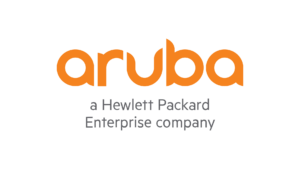Aruba Logo in Orange mit Zusatz „a Hewlett Packard Enterprise company“