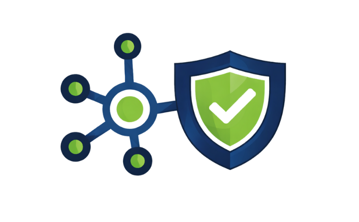 Symbol für Netzwerksicherheit – geschütztes Netzwerk mit Sicherheitsschild